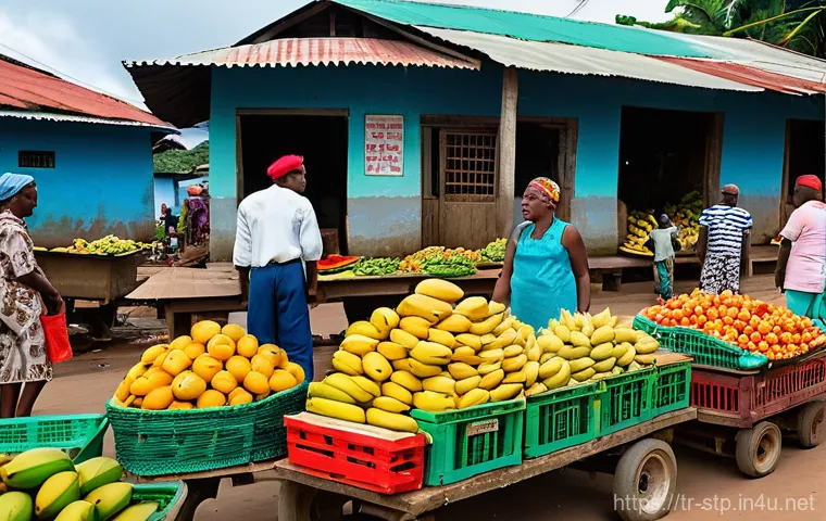 상투메 프린시페 민족 및 문화적 특징 - Prompt 1: The Tranquil Rhythm of Island Life at a Local Market**