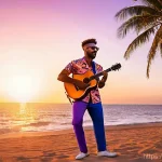 상투메 프린시페 출신 음악가 및 예술가 - **Calema-inspired Tropical Beach Performance**
Generate an image of two charismatic male musicia...